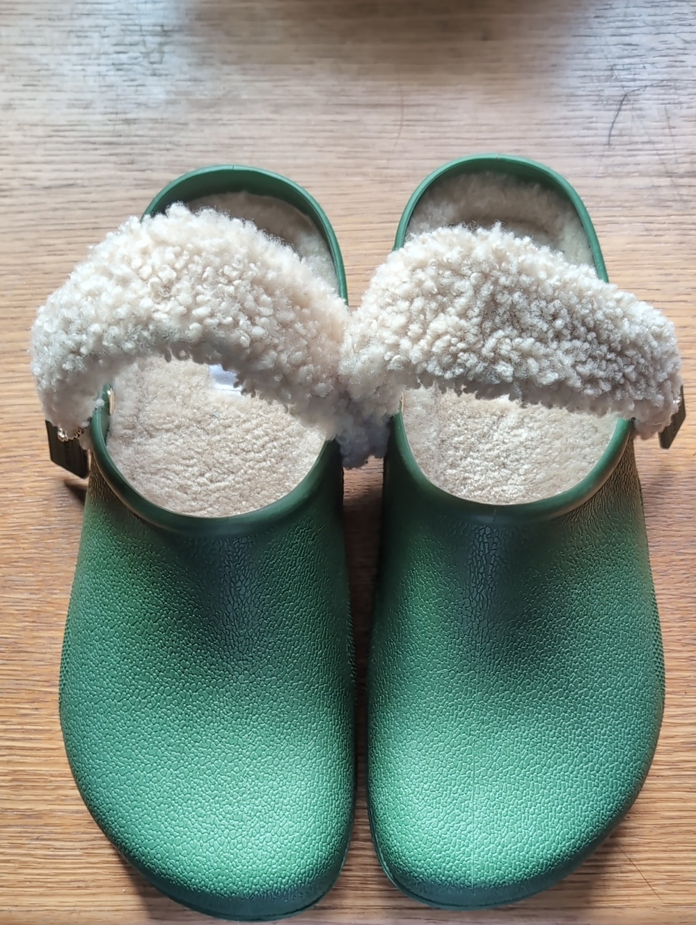 Coach Hunter Green Lola Clogs with Cream Sherpa Strap Accent